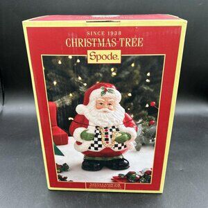 Spode Christmas Tree Black and White Santa Candy Jar, Ceramic Christmas 8-Inch